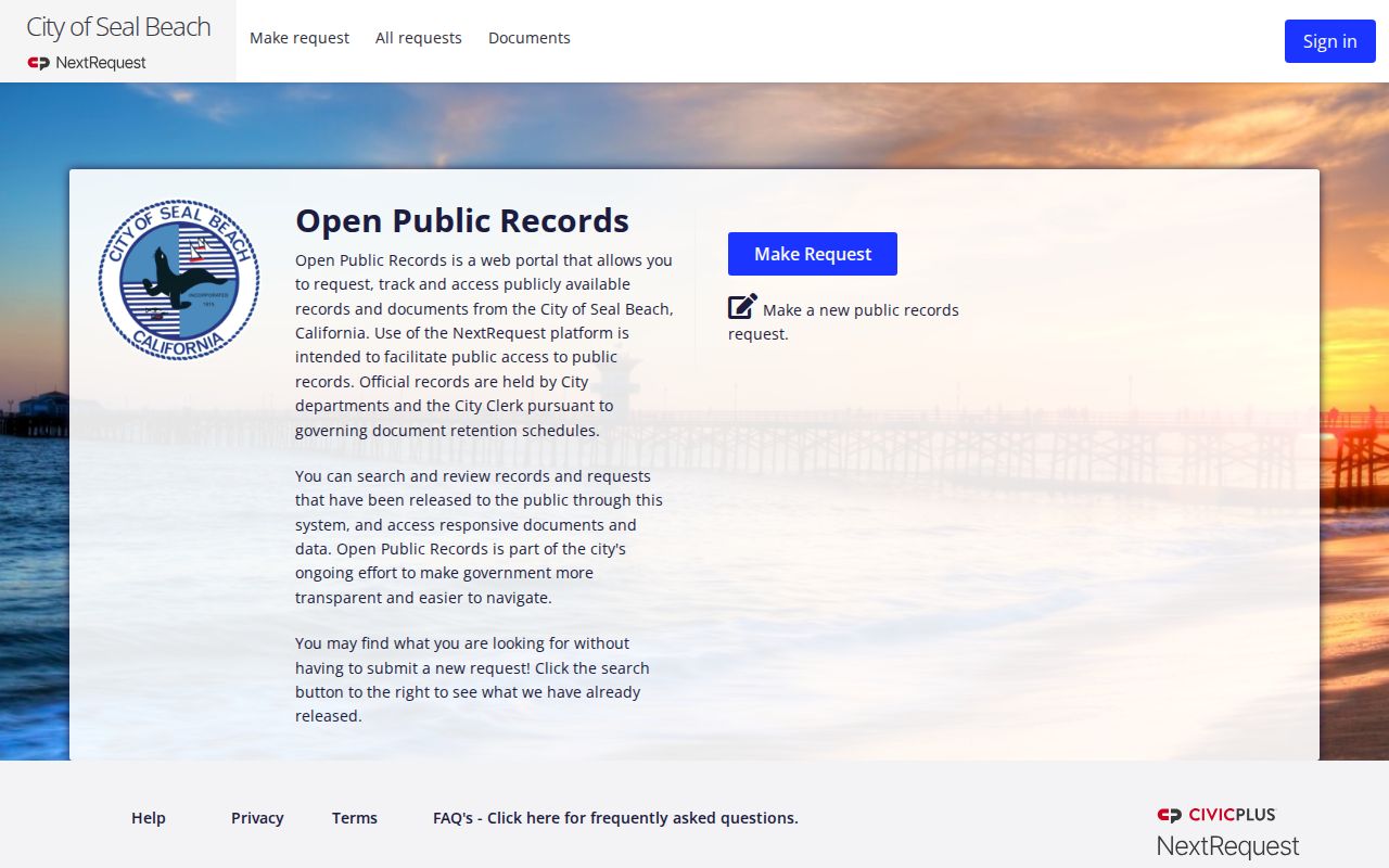 Seal Beach people search using the city public records portal