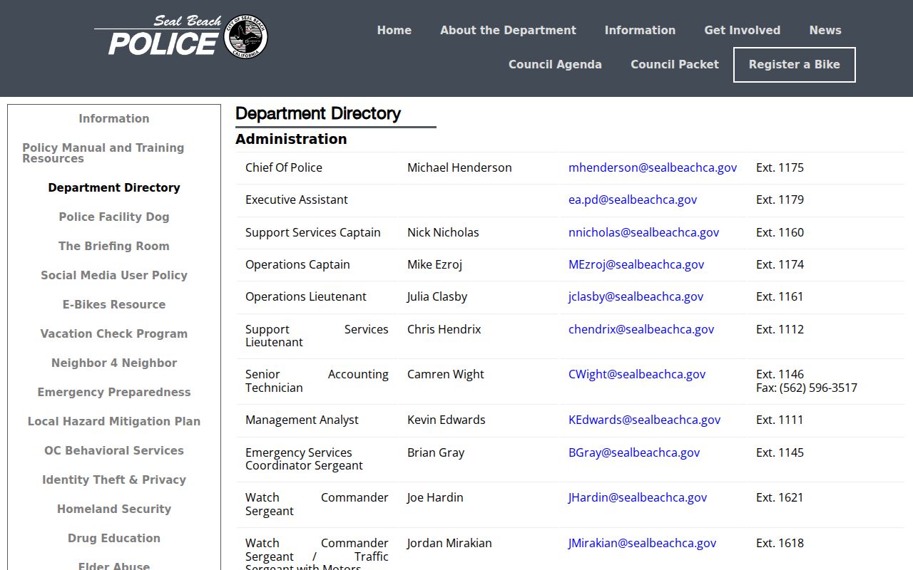 Seal Beach people search in the police staff directory