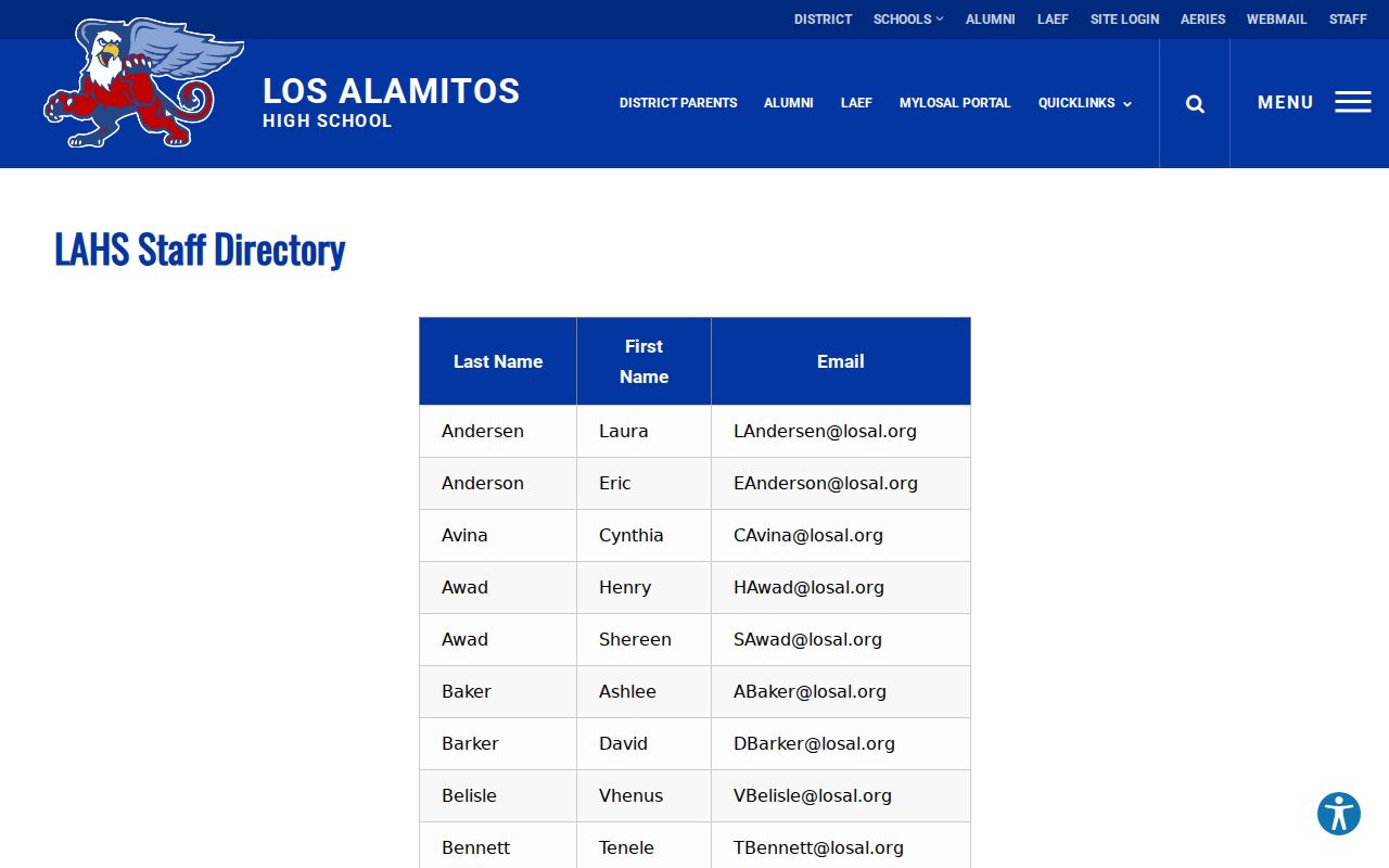 Seal Beach people directories view of Los Alamitos High School staff