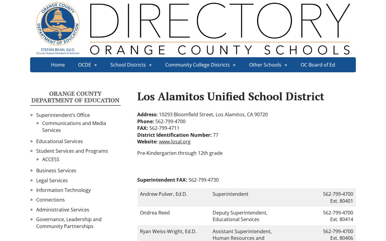 Seal Beach people directories entry for Los Alamitos Unified officials